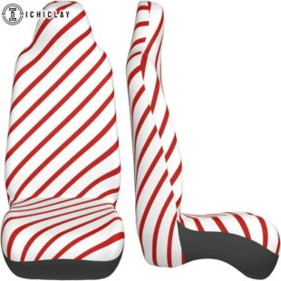 Christmas White Red Stripes Car Seat Covers Decor For Car