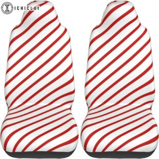 Christmas White Red Stripes Car Seat Covers Decor For Car