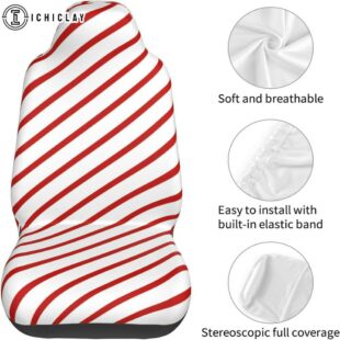 Christmas White Red Stripes Car Seat Covers Decor For Car