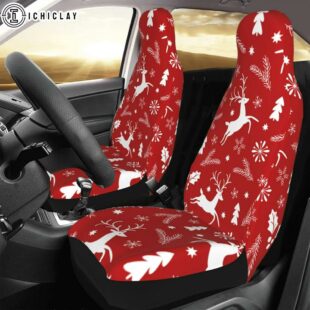 Christmas White Reindeer Car Seat Covers Decor For Car