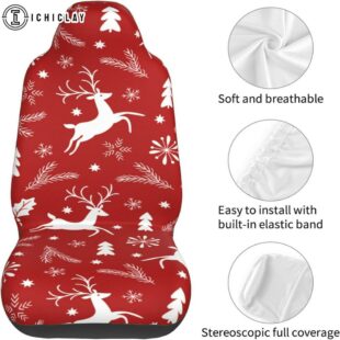Christmas White Reindeer Car Seat Covers Decor For Car