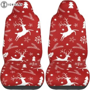 Christmas White Reindeer Car Seat Covers Decor For Car