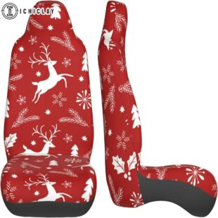 Christmas White Reindeer Car Seat Covers Decor For Car