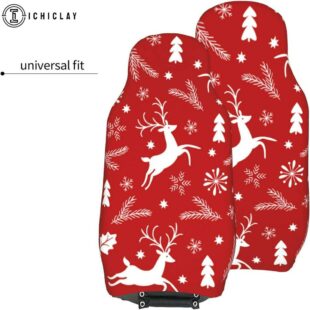 Christmas White Reindeer Car Seat Covers Decor For Car