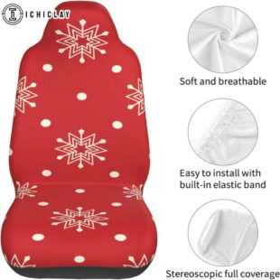 Christmas White Snowflakes Car Seat Covers Decor For Car