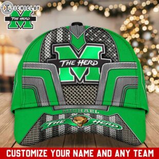 Custom Name Marshall Thundering Team Herd Sport Pattern Baseball Cap For Fans