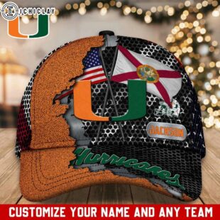 Custom Name Miami Hurricaness Sport Pattern Baseball Cap For Fans