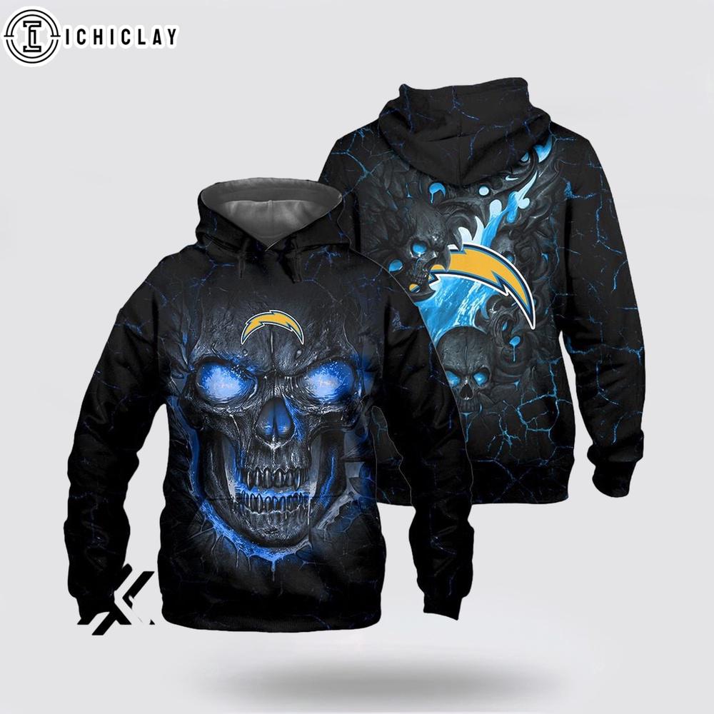 Los Angeles Chargers Skull Face 3D Shirt For Fans Los Angeles Chargers Skull Face 3D Shirt For Fans