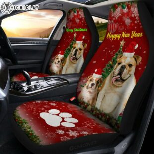 Merry Christmas Bulldogs Car Seat Covers Decor For Car