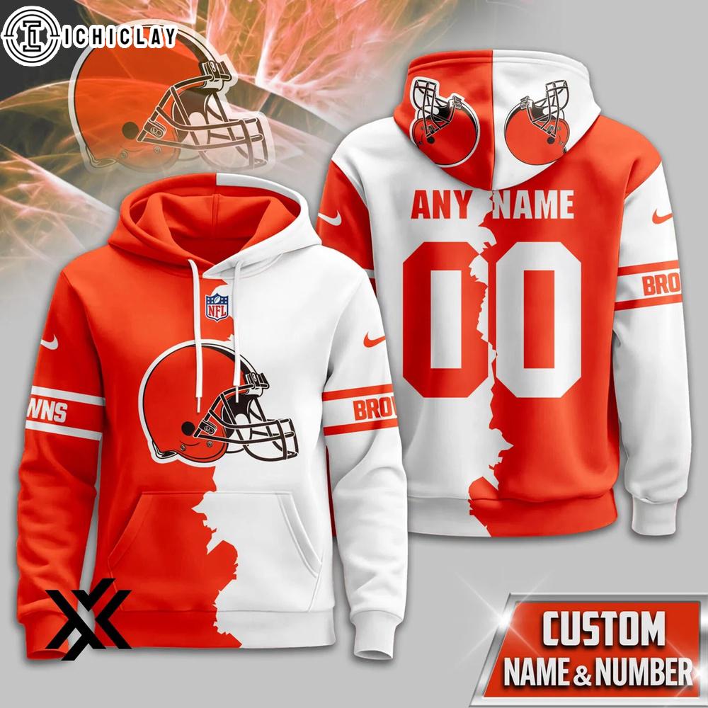 Custom Name Number Cleveland Browns Victory Split 3D Shirt For Fans Custom Name Number Cleveland Browns Victory Split 3D Shirt For Fans