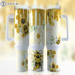Bee Sunflower Butterfly Stainless Steel Tumbler 40Oz With Handle
