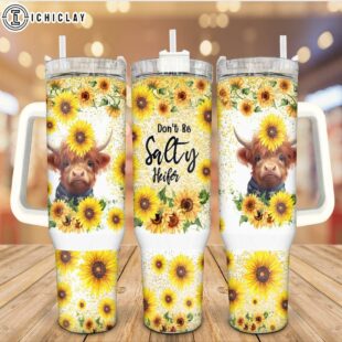 Bright Sunflower Baby Cow Stainless Steel Tumbler 40Oz With Handle