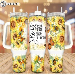 Bright Sunflower Butterfly Stainless Steel Tumbler 40Oz With Handle