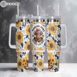 Dairy Cow With Sunflowers Stainless Steel Tumbler 40Oz With Handle