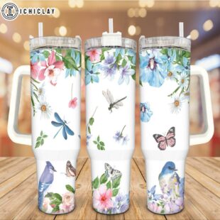 Dragonfly And Birds In Nature Stainless Steel Tumbler 40Oz With Handle