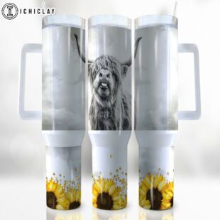Highland Cow Pattern Stainless Steel Tumbler 40Oz With Handle
