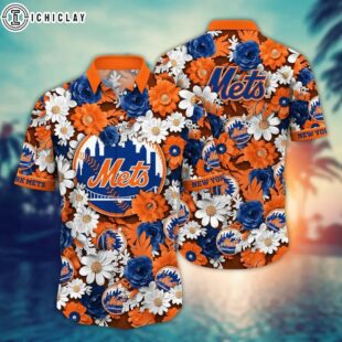 New York Mets Paper Flower Summer Hawaiian Shirt