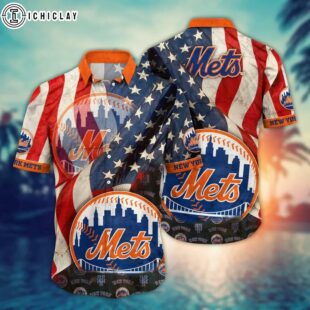 New York Mets?American Flag?Summer Hawaiian Shirt