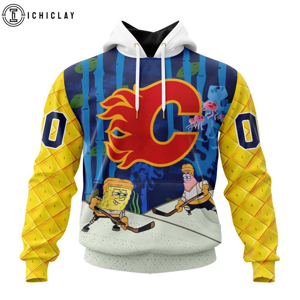 NHL Calgary Flames SpongeBob SquarePants 3D Shirt NHL Calgary Flames SpongeBob SquarePants 3D Shirt