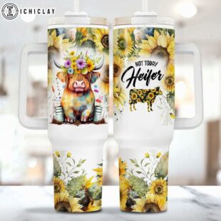 Sunflower Baby Highland Cow Pattern Stainless Steel Tumbler 40Oz With Handle