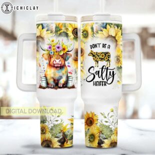 Sunflower Baby Highland Cow Stainless Steel Tumbler 40Oz With Handle