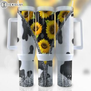 Sunflower Cowhide Stainless Steel Tumbler 40Oz With Handle