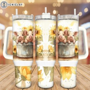Sunflower Cute Pigs Stainless Steel Tumbler 40Oz With Handle