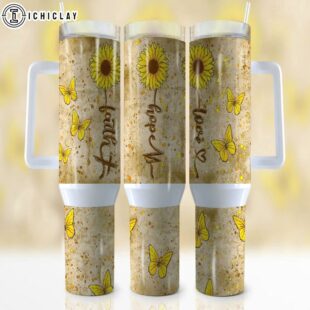 Sunflower Faith Hope Love Pattern Stainless Steel Tumbler 40Oz With Handle