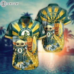 Oakland Athletics Tiki Baby Yoda Summer Hawaiian Shirt
