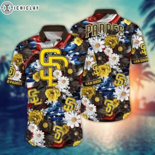 San Diego Padres Patriot Blooms Summer Hawaiian Shirt