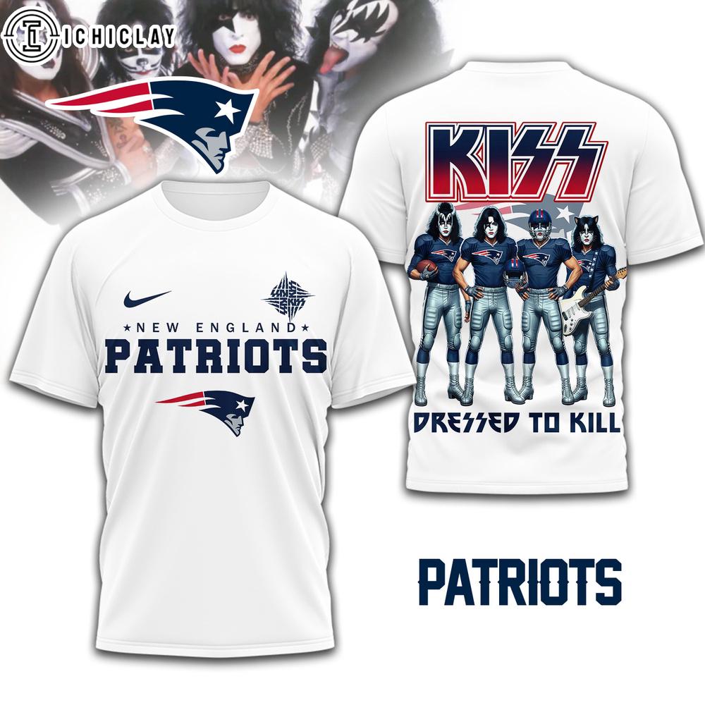 New England Patriots NFL Dressed to Kill Kiss Band 3D T-Shirt For Fans New England Patriots NFL Dressed to Kill Kiss Band 3D T-Shirt For Fans