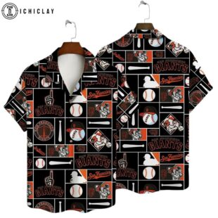 San Francisco Giants Vintage Baseball Patch Summer Hawaiian Shirt