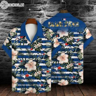 Toronto Blue Jays Hibiscus Stripes Summer Hawaiian Shirt
