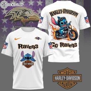 Baltimore Ravens NFL Stitch Harley Davidson 3D T-Shirt For Fans