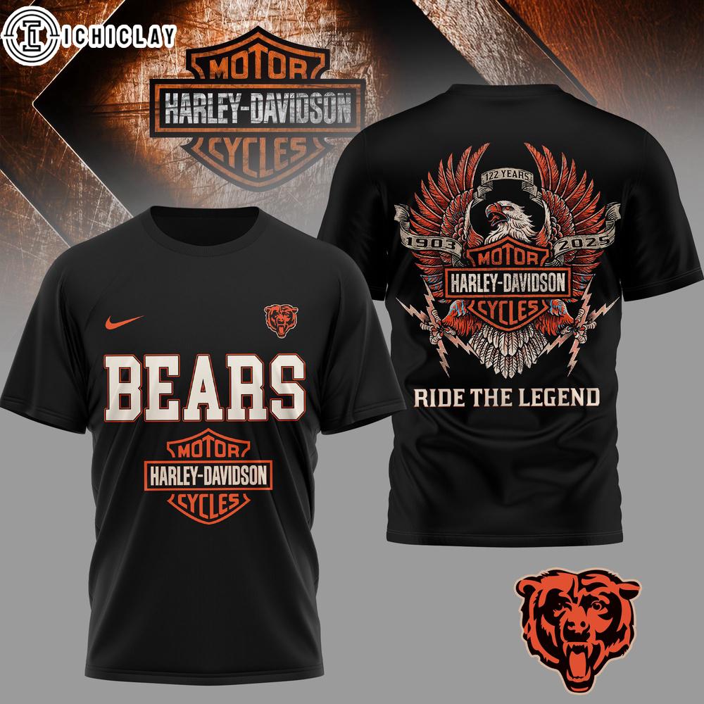 Chicago Bears NFL 122 Year Harley Davidson 3D T-Shirt For Fans Chicago Bears NFL 122 Year Harley Davidson 3D T-Shirt For Fans