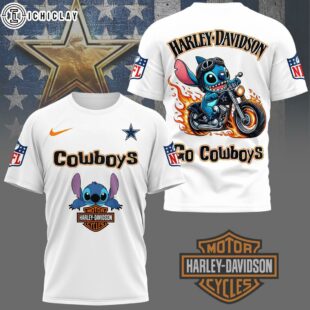 Dallas Cowboys NFL Stitch Harley Davidson 3D T-Shirt For Fans