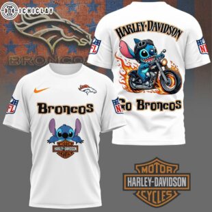 Denver Broncos NFL Stitch Harley Davidson 3D T-Shirt For Fans