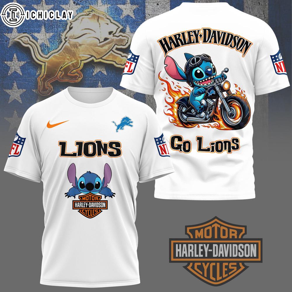 Detroit Lions NFL Stitch Harley Davidson 3D T-Shirt For Fans Detroit Lions NFL Stitch Harley Davidson 3D T-Shirt For Fans
