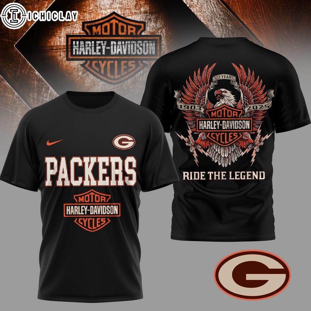 Green Bay Packers NFL 122 Year Harley Davidson 3D T-Shirt For Fans Green Bay Packers NFL 122 Year Harley Davidson 3D T-Shirt For Fans