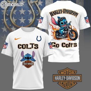 Indianapolis Colts NFL Stitch Harley Davidson 3D T-Shirt For Fans