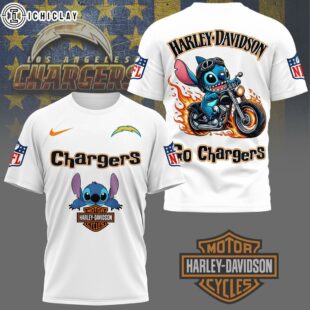 Los Angeles Chargers NFL Stitch Harley Davidson 3D T-Shirt For Fans