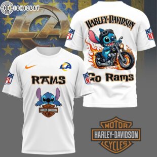 Los Angeles Rams NFL Stitch Harley Davidson 3D T-Shirt For Fans