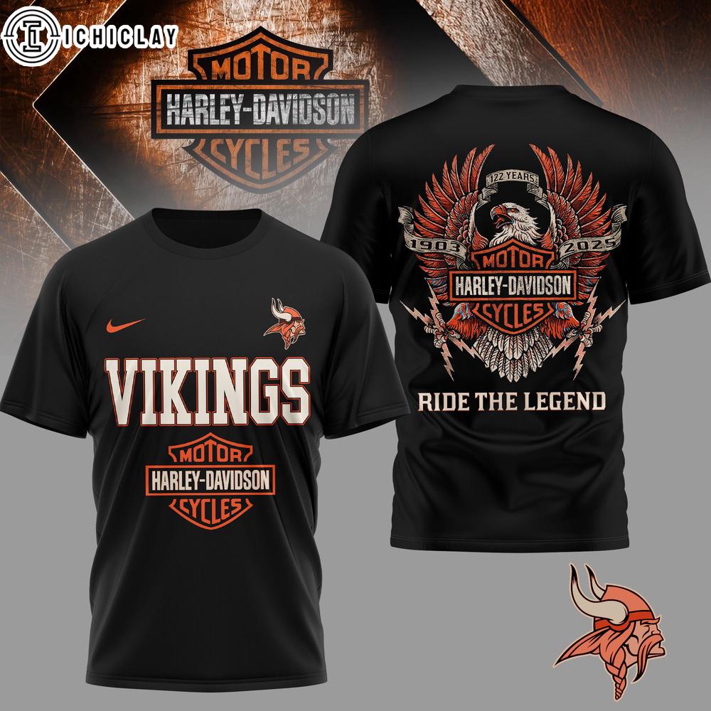 Minnesota Vikings NFL 122 Year Harley Davidson 3D T-Shirt For Fans Minnesota Vikings NFL 122 Year Harley Davidson 3D T-Shirt For Fans
