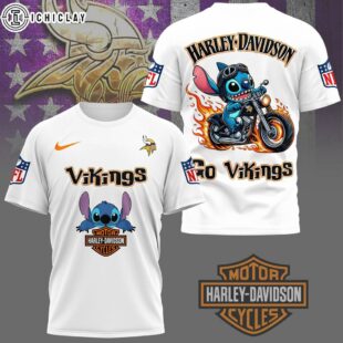 Minnesota Vikings NFL Stitch Harley Davidson 3D T-Shirt For Fans