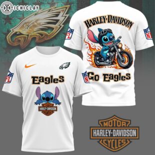 Philadelphia Eagles NFL Stitch Harley Davidson 3D T-Shirt For Fans