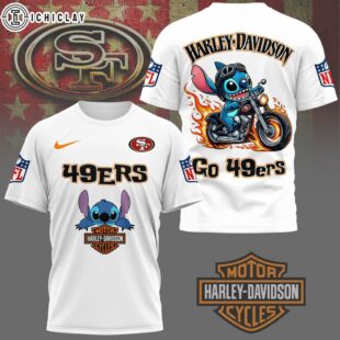 San Francisco 49ers NFL Stitch Harley Davidson 3D T-Shirt For Fans