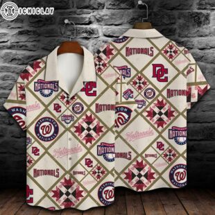 Washington Nationals Palms & Pinstripes Summer Hawaiian Shirt