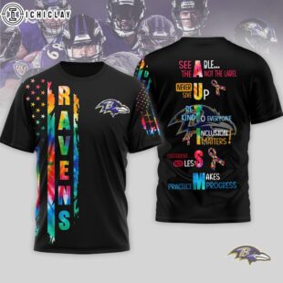 Baltimore Ravens NFL Autism Awareness Tie Dye 3D T-Shirt
