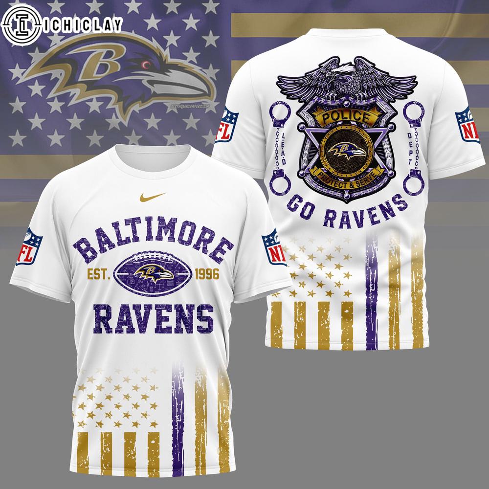 Baltimore Ravens NFL Law Enforcement Tribute 3D T-Shirt Baltimore Ravens NFL Law Enforcement Tribute 3D T-Shirt