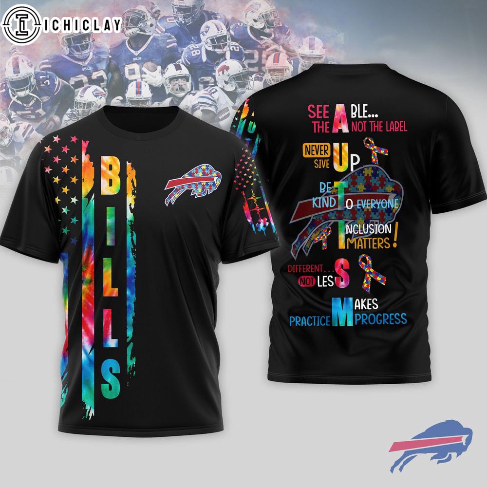 Buffalo Bills NFL Autism Awareness Tie Dye 3D T-Shirt Buffalo Bills NFL Autism Awareness Tie Dye 3D T-Shirt